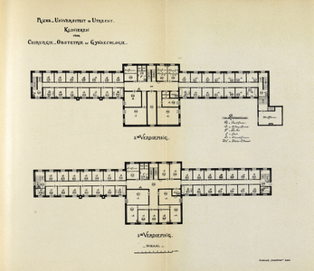 202638 Plattegrond van de tweede en derde verdieping van de Heelkundige en Vrouwenkliniek (Rijksklinieken; Justus van ...